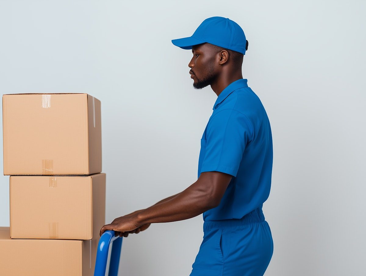 Delivery Person in Blue Uniform