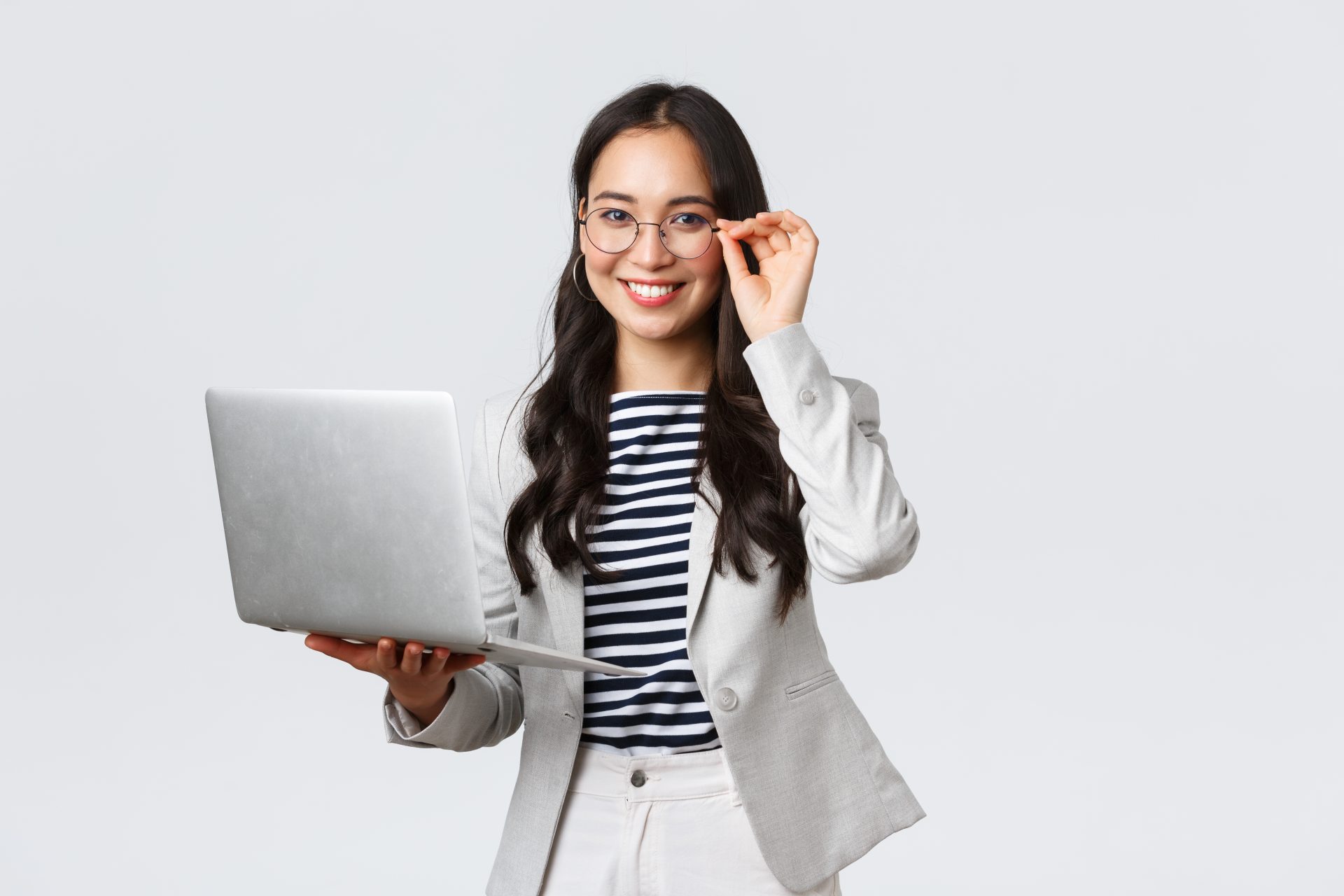business-finance-employment-female-successful-entrepreneurs-concept-confident-smiling-asian-businesswoman-office-worker-white-suit-glasses-using-laptop-help-clients